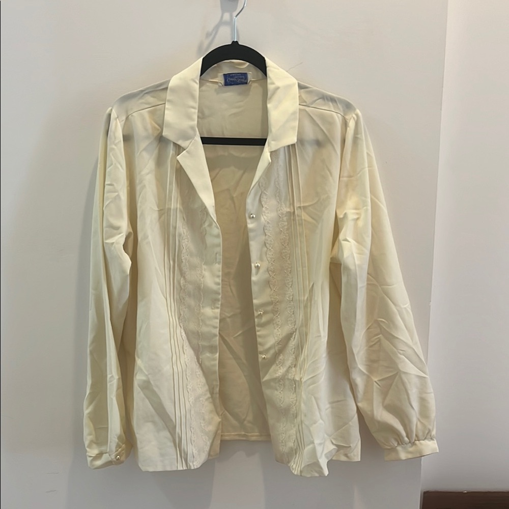 Vintage Cream Button-Up Blouse